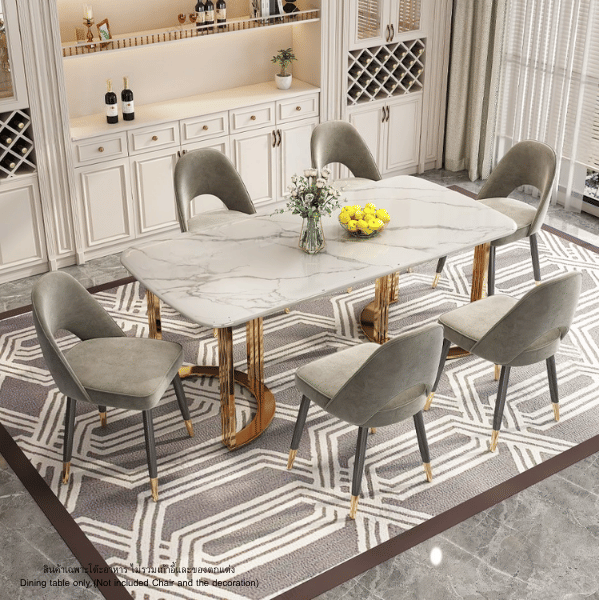 โต๊ะอาหารหินอ่อน WISDOM DESIGN FURNITURE รุ่น ROSE 130 ซม. สีมาร์เบิ้ล/ทอง